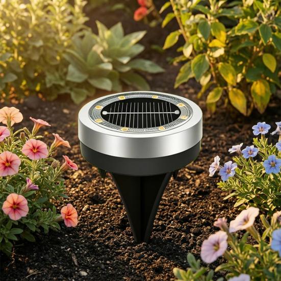 Solar Ground Lights, Glass In-Ground Landscape Lighting, Auto On/Off Waterproof LED Lawn Lamp for Garden Patio Walkway