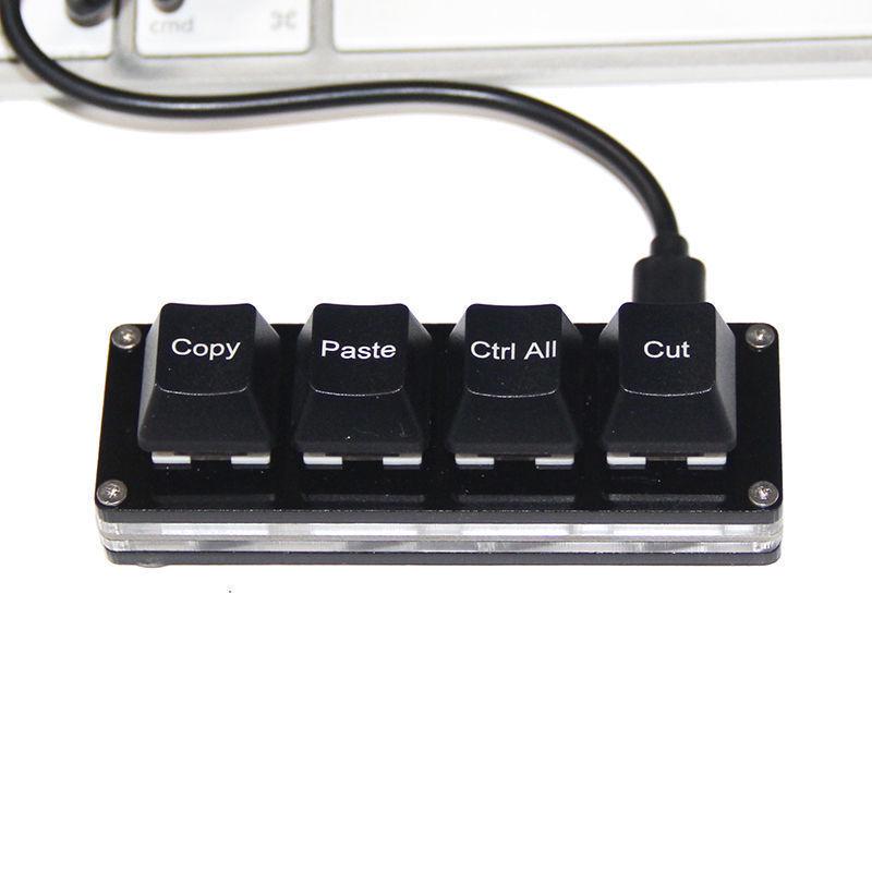 Wired Quick Mini Mechanical Keyboard - 4 Keys: Copy, Paste, Select All, Cut (Black & White)