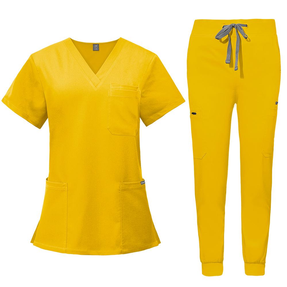 Double-Layer Multifunction Pocket Scrub Suit for Anesthesiologists - Short Sleeve, Long Pants Set