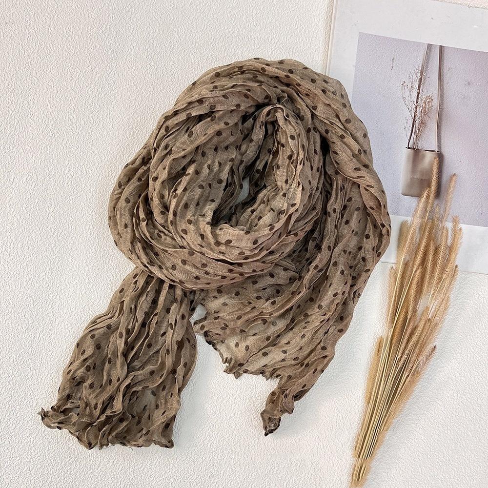 New Retro Literary Imitation Cotton And Linen Pleated Thin Versatile Shawl Small Floral Scarf Yarn Japanese Fashion Trend