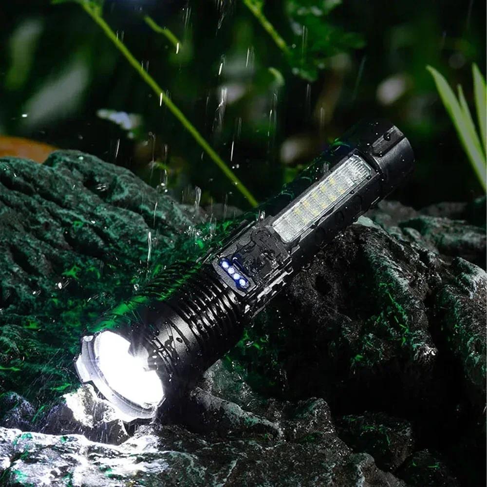 High Power LED Flashlight Fast Type C Rechargeable Light Outdoor Lighting Powerful Handheld Torch for Camping Emergency Spotlights