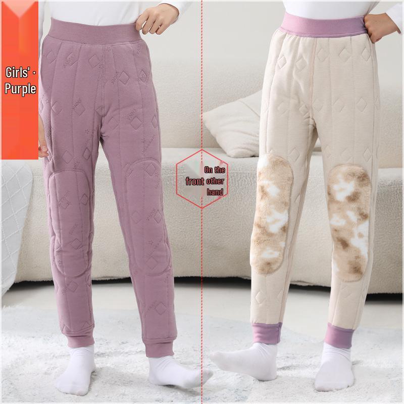 Children's Quilted Fleece-Lined Cotton Pants, High-Waisted, Thickened for Autumn/Winter, Suitable for Boys and Girls, Ideal for School Uniforms