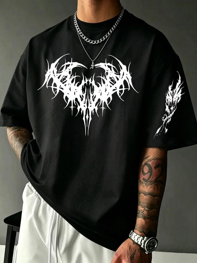 Unisex Gothic Tribal T Shirt Cotton Thorn Graphic Print Oversized Streetwear Vintage Casual Short Sleeve Tee Black Art Summer Top