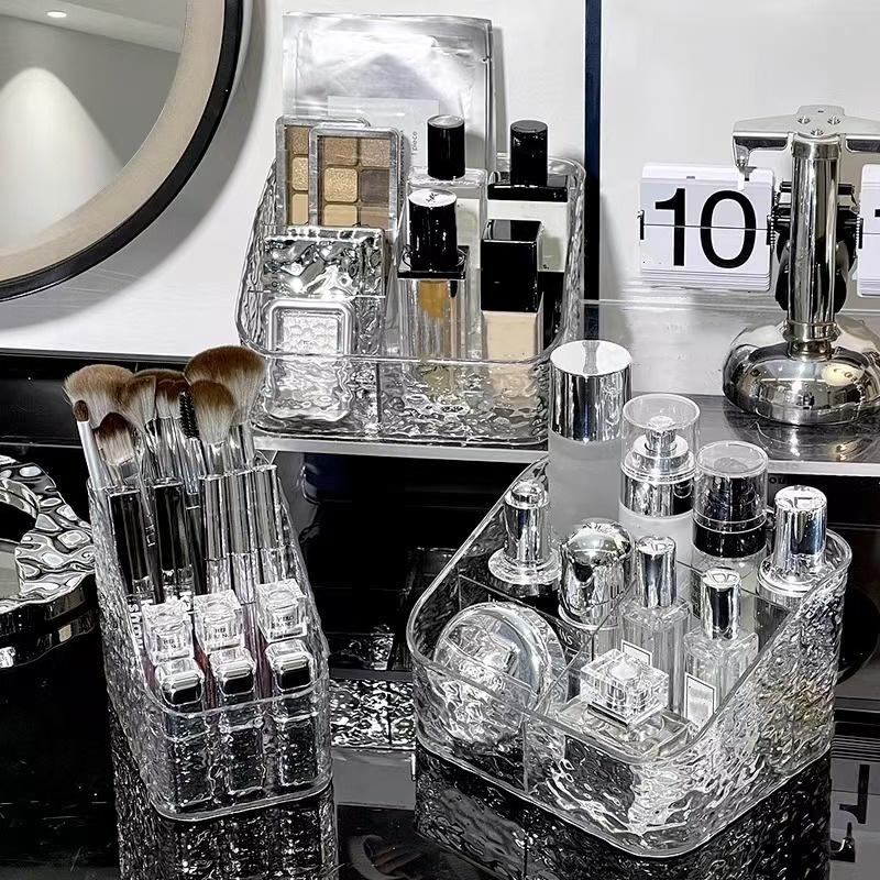 1Pc/Luxury Acrylic Desktop Storage Box, Trapezoidal Compartment Cosmetics Storage Box, Transparent Lidless Storage Box