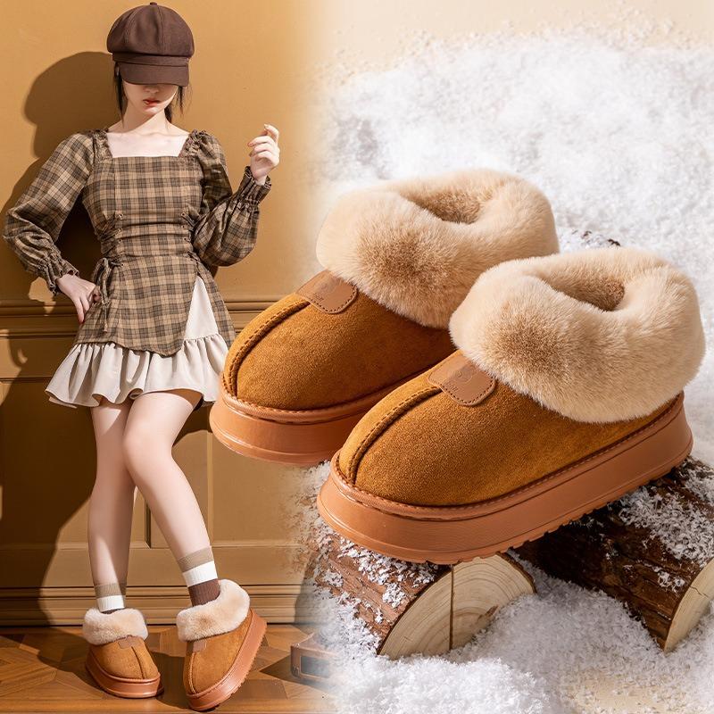 Plush Heel Shoes for Women, Thick-soled Fleece, Anti-slip, and Cute Couple Cotton Shoes for Home Use