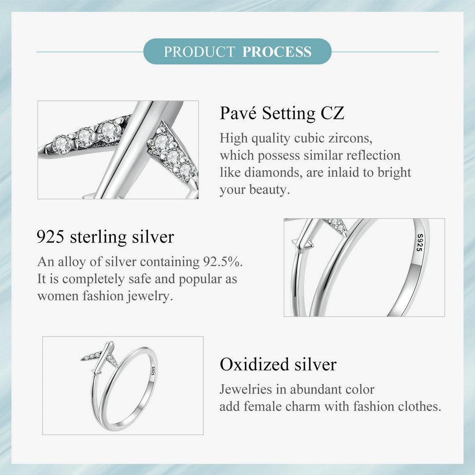 WOSTU 925 Sterling Silver Platinum Airplane Double Layer Rings Women Shiny Zircon Aircraft Ring Party Jewelry Girl Holiday Gift