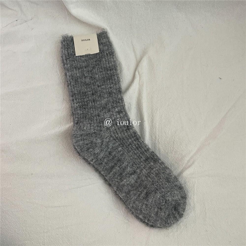 Solid Color Thick Wool Socks Double Needle Crew Socks Warm Merino Wool Socks  For Women