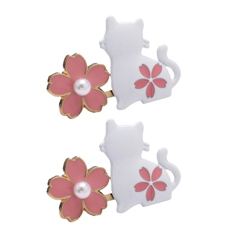 

2 пары джинсовых пуговиц с цветочными котами, пряжки на талии, съемные брюки, утягивающие талию, регулируемые булавки для брюк белый