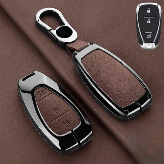 Leather Zinc Alloy Car Key Case Cover For Chevy Spark Trax Camaro Malibu Cruze