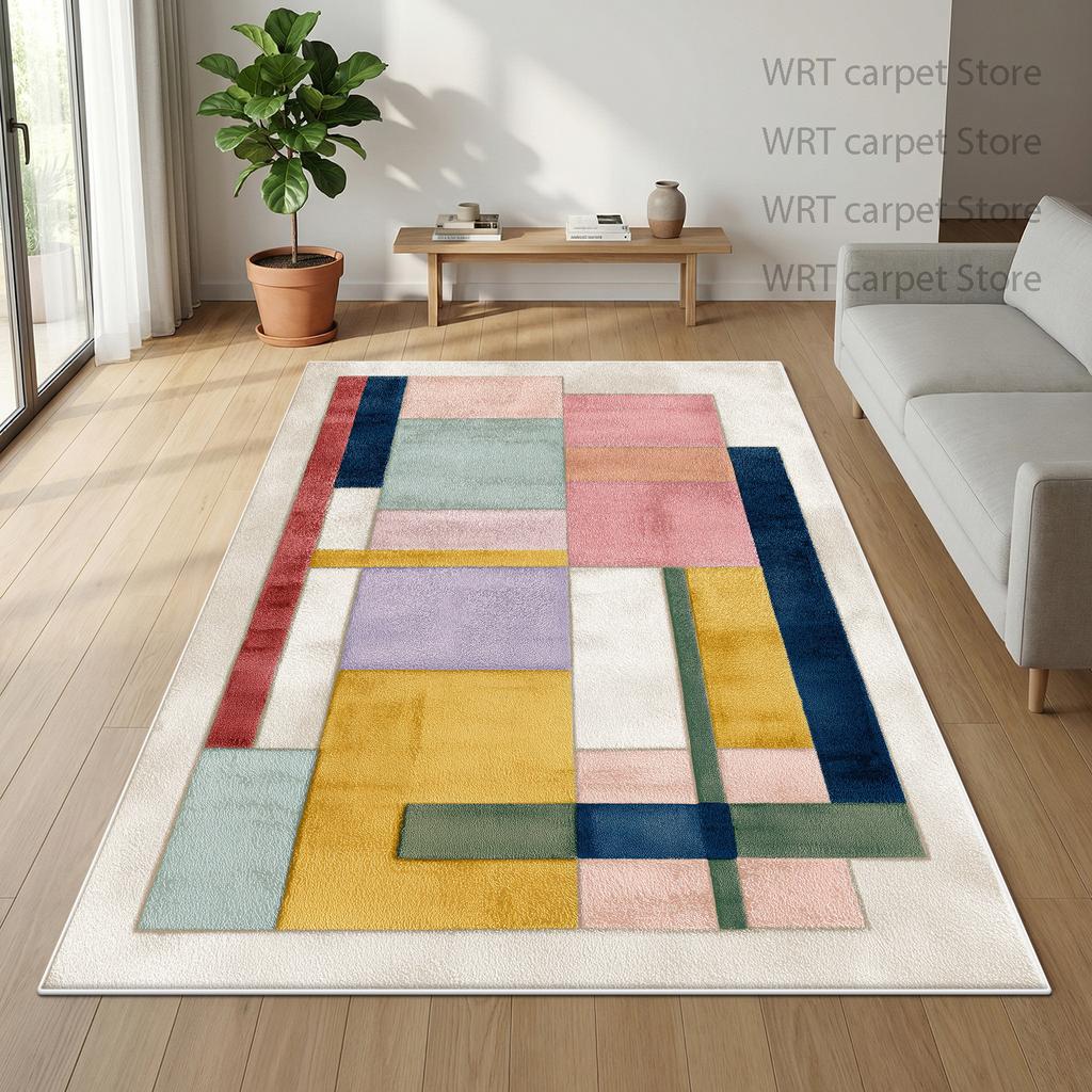 Nordic Minimalism Living Room Carpet Geometric Color Block Decoration Rug 140x200 Non-slip Washable Floor Mat izable Soft