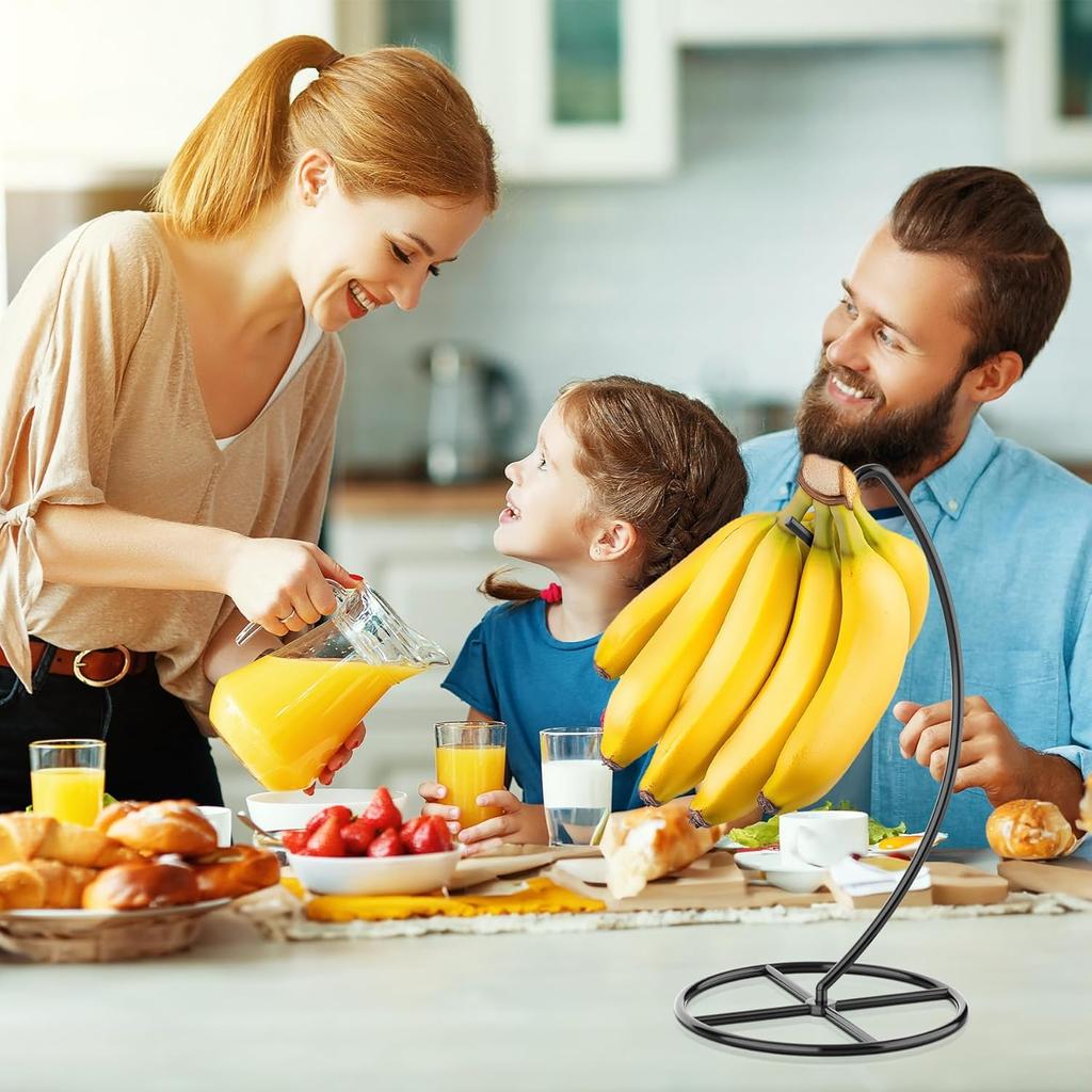 2 Pack Banana Holder, Banana Tree Stand Metal, Banana Stand Holder, Holds Up to 15LB Banana or Grape, Banana Rack for Kitchen Counter, Black