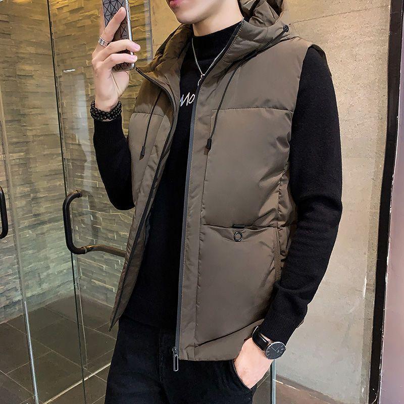 Down Cotton Jacket Vest in Autumn Winter Men's Thickened Youth Vest Cotton Jacket Warm Vest