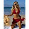 Womens Sexy Backless Lace Strappy Solid Color Three Piece Bikini Swimsuit