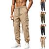 Men's Loose Fit Straight Leg Casual Jogger Cargo Pants Elastic Waistband Drawstring Adjustable Cuffs Multi-Pocket Design