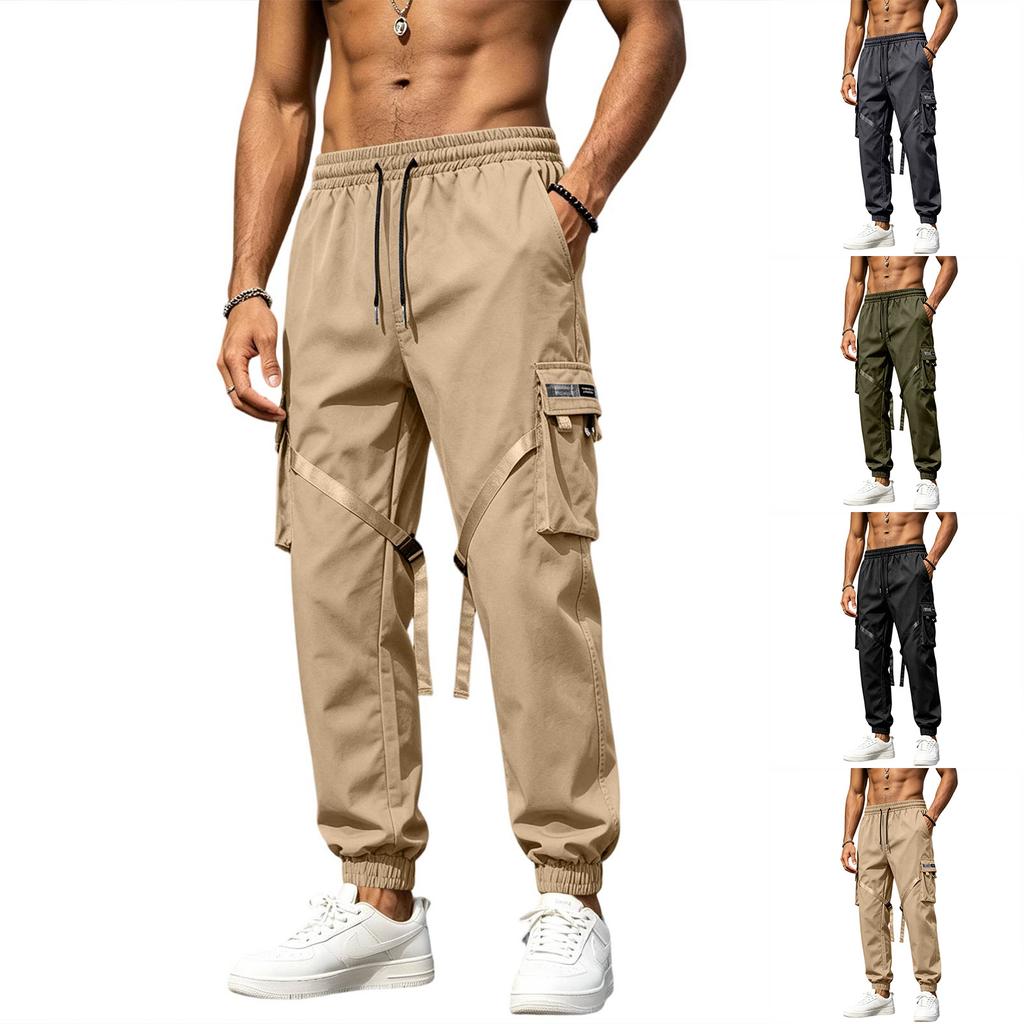 Men's Casual Cargo Pants Loose Straight Leg with Tapered