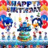 35Pcs Sonic Party Decorations Set - Sonic Birthday Decorations Banners Tablecloth &Sonic Balloons Cake Toppers and Other Sonic Birthday Party Supplies
