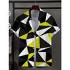 Men's Shirt with Novel Striped Patchwork Pattern Button Up Shirt, Fashionable Unisex Shirt, Vacation Collar Short Sleeved Shirt