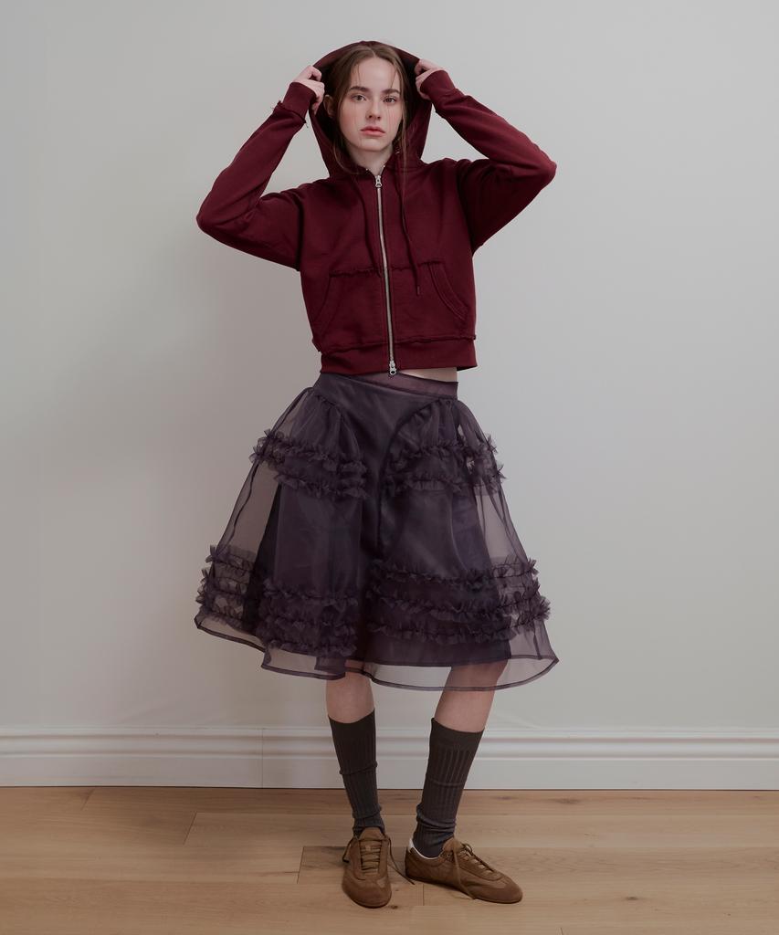 Aobteu Organza Frill Layered Skirt - Charcoal