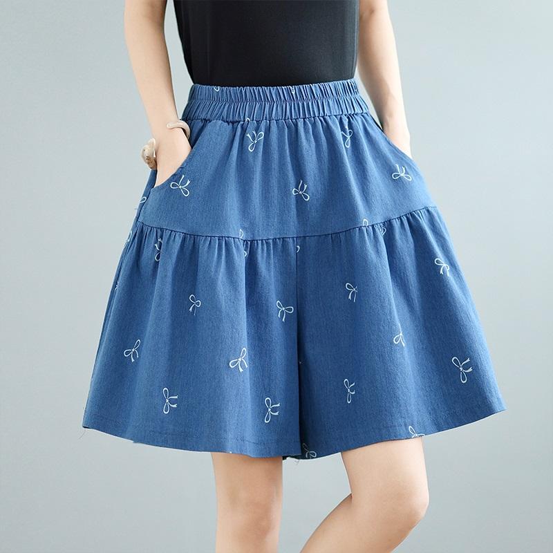 High waist plus size vintage Bow casual loose summer denim shorts for women short jeans
