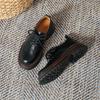 Small Leather Shoes Women's 2025 Spring Lace-up Retro British Style Round Head Thick Heel Single Shoes High-end Polished Loafers
