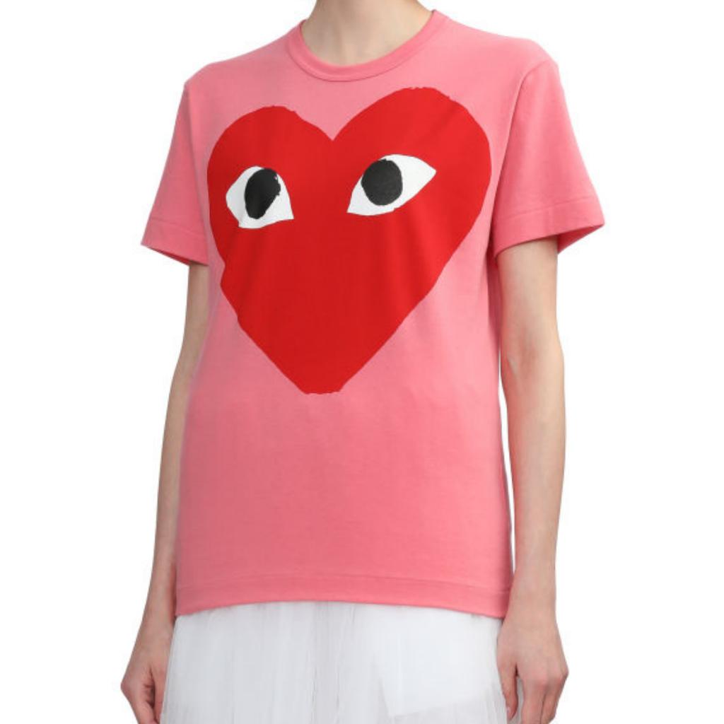 CDG Play T-Shirts Unisex Pink Crew Neck Moderate CPXTEAXT2740N