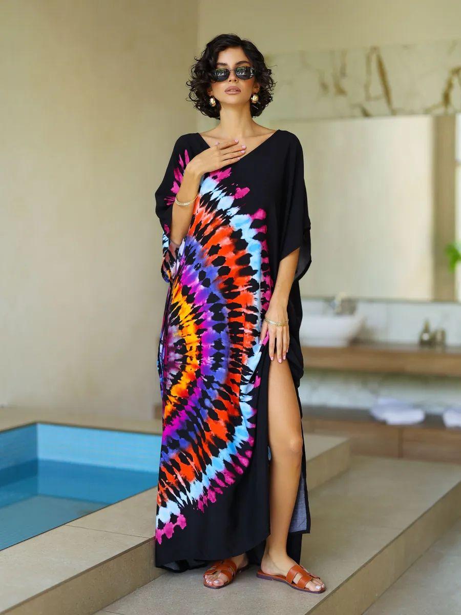 

Жіночий бавовняно-лляний кольоровий светр-накидка для пляжу One Size