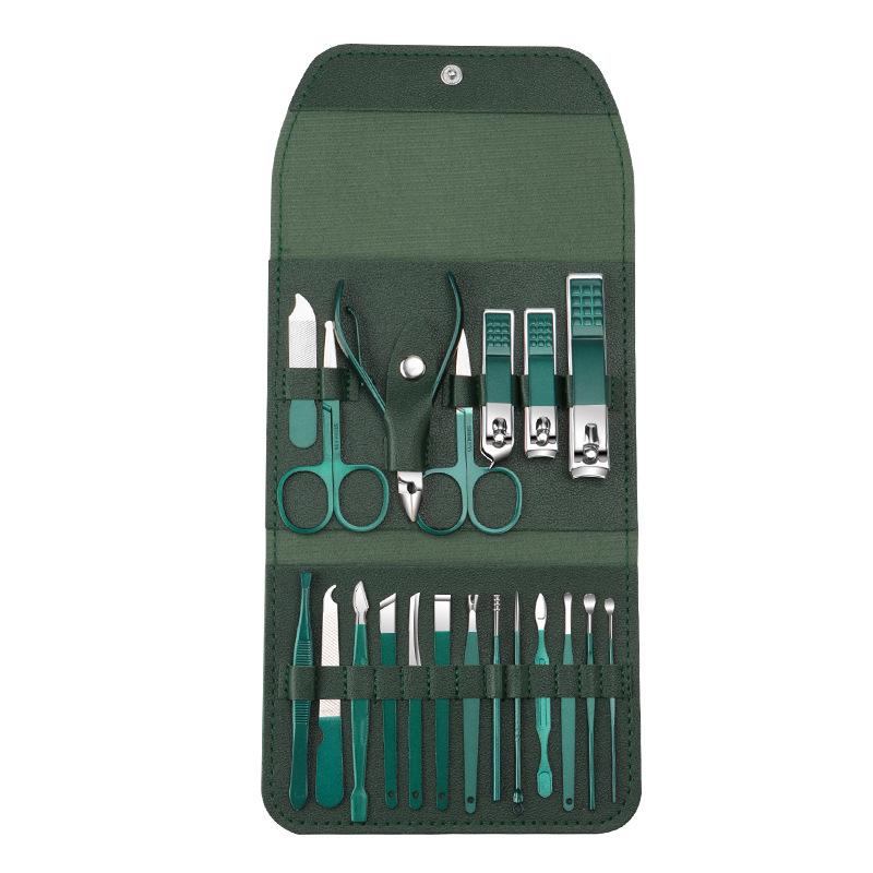20-Piece Dark Green Stainless Steel Nail Clipper & Manicure Set