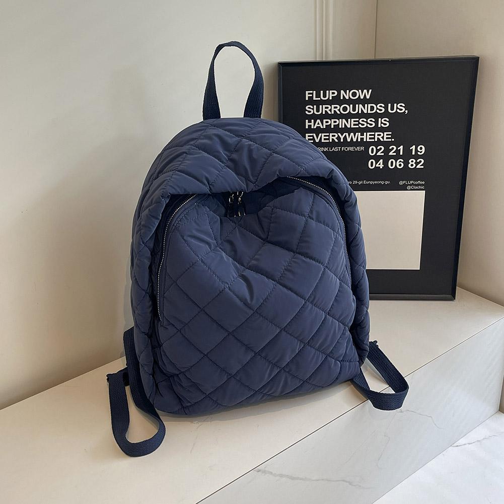 

Bookbag for Women Men Quilted Puffer Bag Nylon Adjustable Strap School Bag Zipper Rucksack Travel Daypack синий