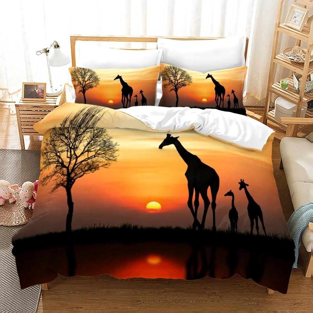 African Animals Giraffe Sunset Bedding Set 3D Duvet Cover Set Bedspread For Boys Girls Kids Home Textiles Microfiber Bedspread