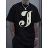 European Size Men'S Oversized Black T-Shirt with Bold White J Graphic - Casual Streetwear Tee