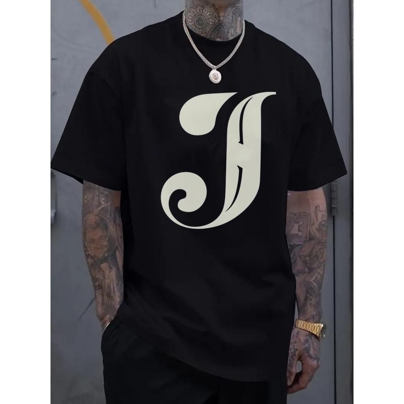 

European Size Men S Oversized Black T-Shirt with Bold White J Graphic - Casual Streetwear Tee M чорний