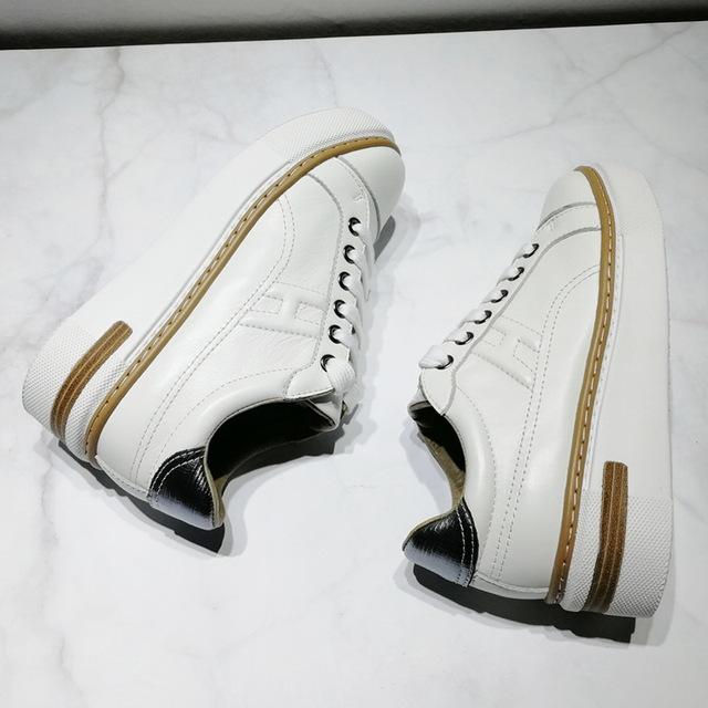 Women Flat Platform Sneakers Real Leather Color Matching White Shoes Casual Embroidery Increased Lace Up Comfort Students Shoes