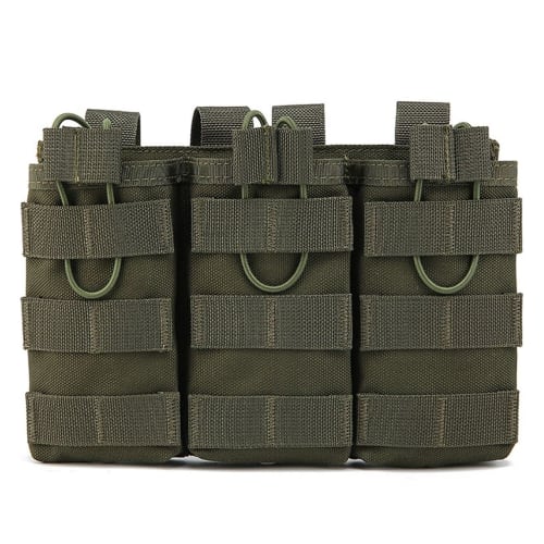 

J-HARK Airsoft Magazine Pouch, M4, M16, AK, AR, MOLLE Compatible, Triple, Open-Top, Airsoft Gear (Green)