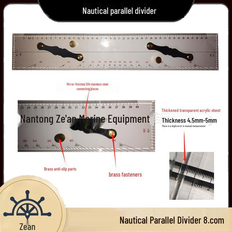 

450MM Nautical Parallel Ruler & Divider Set for Chart Plotting with Triangle and Fan-Type Rulers, plus Additional Ship Fittings.