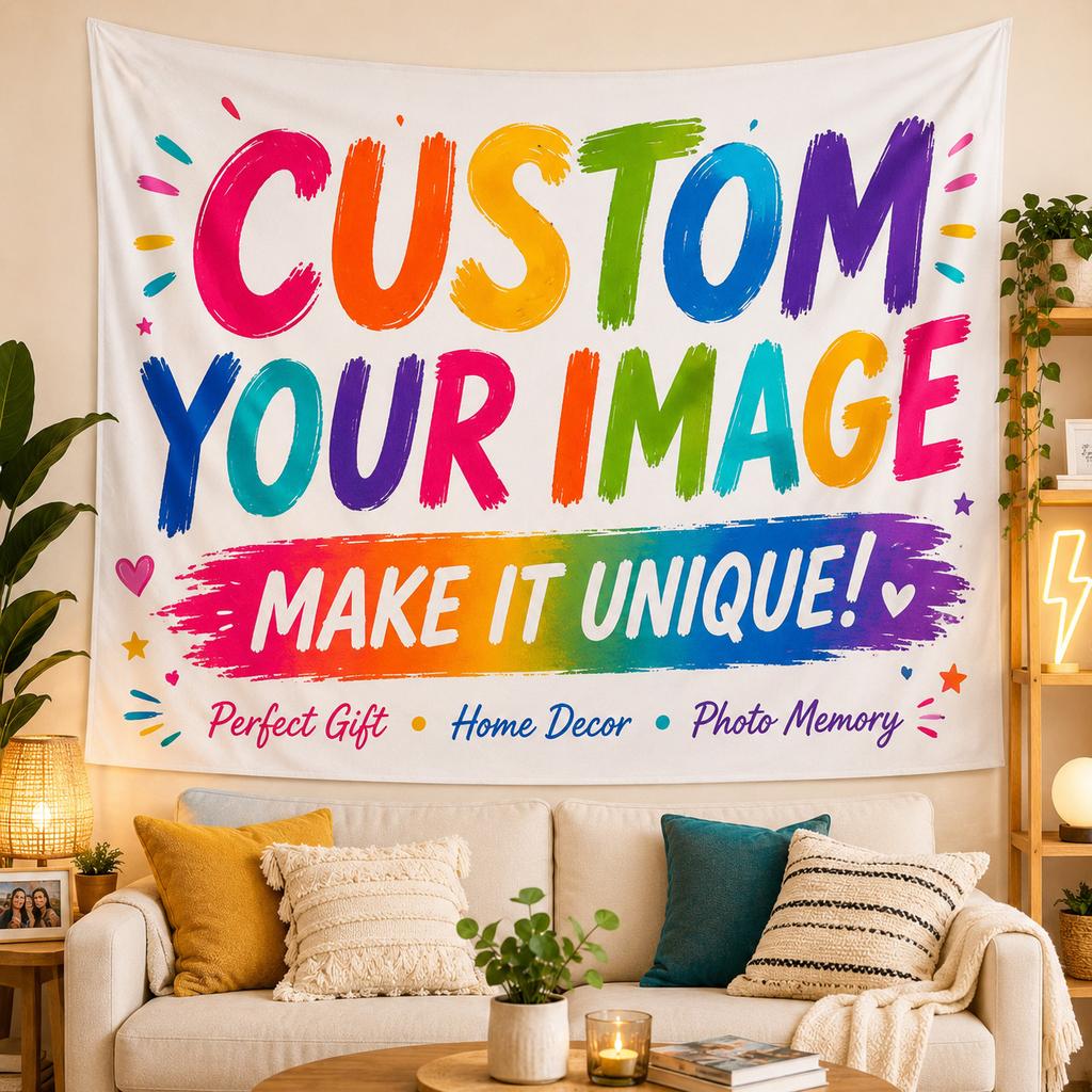 Custom Photo Tapestry Personalized Wall Hanging, Upload Your Own Picture for Pet Family Couple Photos, Birthday Wedding Annivers