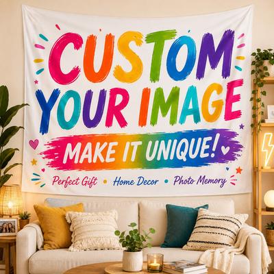 Custom Photo Tapestry Personalized Wall Hanging, Upload Your Own Picture for Pet Family Couple Photos, Birthday Wedding Annivers