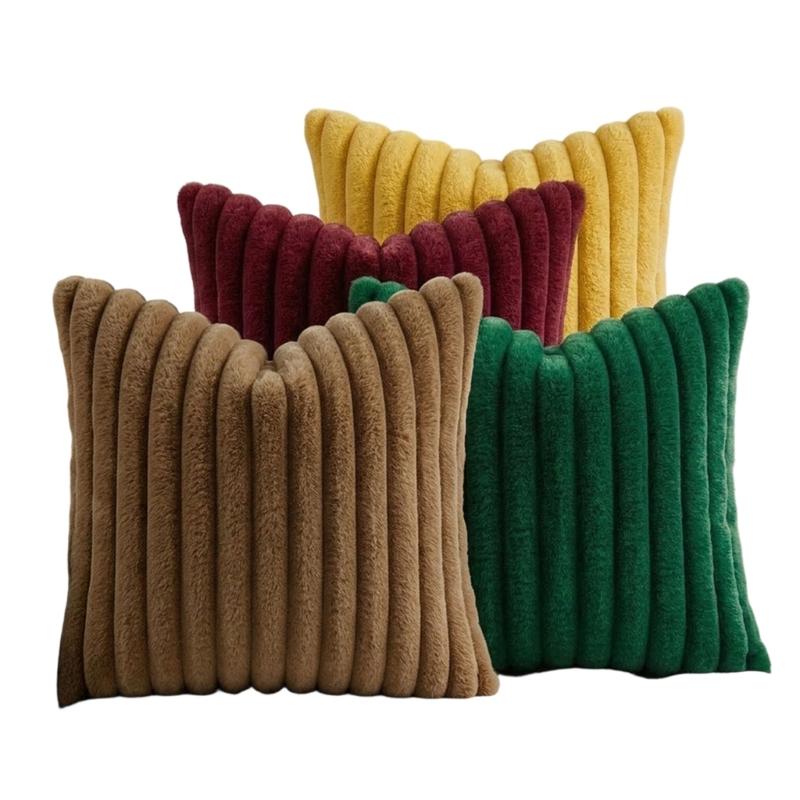 Guest Room Pillowcase Set of 4, 45 x 45 cm with Ribbed Front and Smooth Reverse for Sofa Line Indoor Seating Use