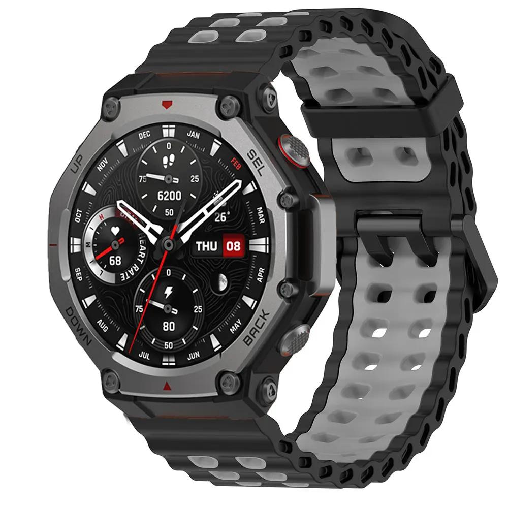 

Дышащий силиконовый ремешок для Huami Amazfit T-Rex 3, красочный морской ремешок-браслет для Amazfit T-Rex 3, спортивный ремешок для часов For Amazfit T-Rex 3 черный серый