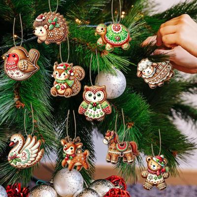 Gingerbread Animal Wooden Ornaments Cookie-Inspired Christmas Tree Hanging Pendants Festive Party Decoration