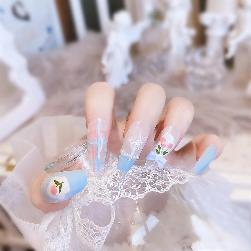 24 sztuk/pudło Lakier do paznokci i chce Flash Drill. Fałszywe paznokcie wklej motylkowe naklejki do paznokci są odpinane sztuczne paznokcie naciśnij na kwadratowej główce pełna okładka