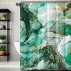 1pc Green Marble Pattern Shower Curtain, Gradient Bath Curtain, Pure Polyester Digital Print with 12 Plastic Hooks, 182.88*182