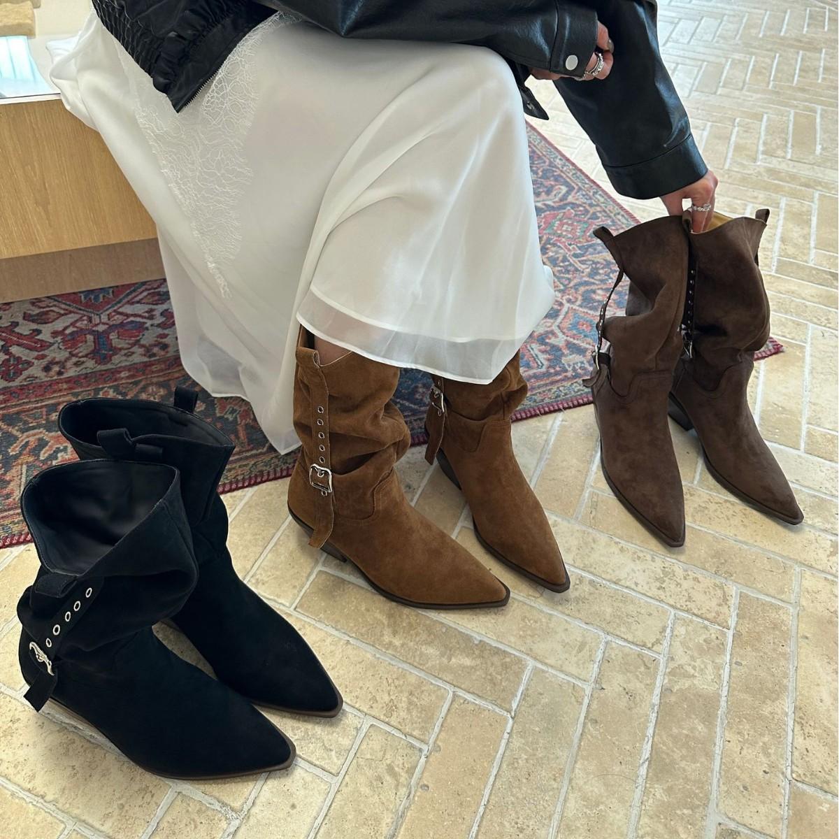 

2025 autumn and winter new French retro thick heel western cowboy boots women s pointed belt buckle medium boots 40 кофейный