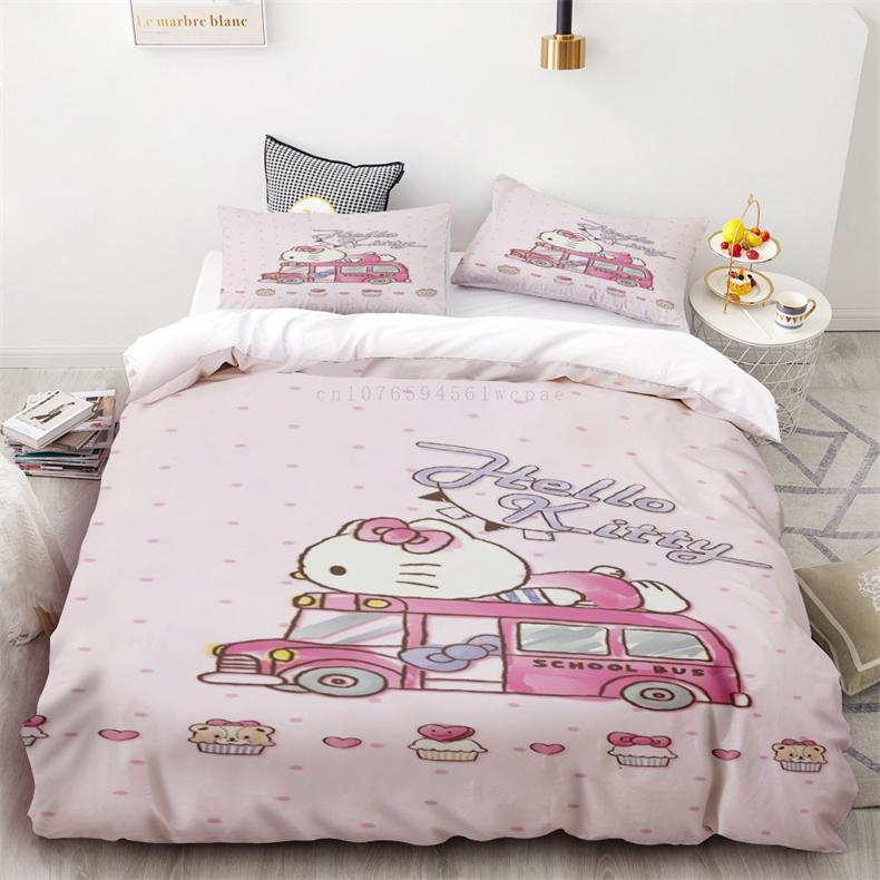 

Hello Kitty Sanrio Постільна білизна Комплекти Покривало на ліжко Покривало на ліжко Підковдра Наволочка Набори з 2-3 предметів Милий Декор для спальні EU Single 135x200cm