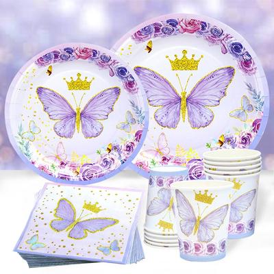 Butterfly Disposable Tableware Plate Cup Napkin Sets Baby Shower One Year Old 1st 2nd Birthday Girl Party Decoration Butterfly