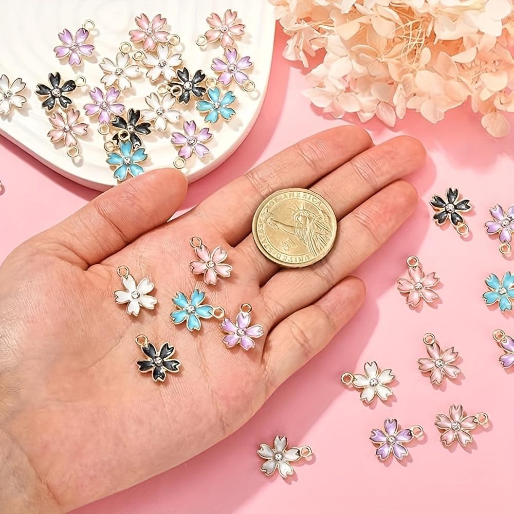 10/20/30 Pieces of Alloy Cherry Blossom Pendant, Cute Small Flower Jewelry Making Kit, Bracelet Necklace, Earring, Keychain, DIY Handicraft Making