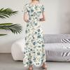 Damen Sommer Blumenmuster V-Ausschnitt Kurzarm Maxikleid Fließendes A-Linien Maxikleid Bohemian Urlaubs Strandkleid