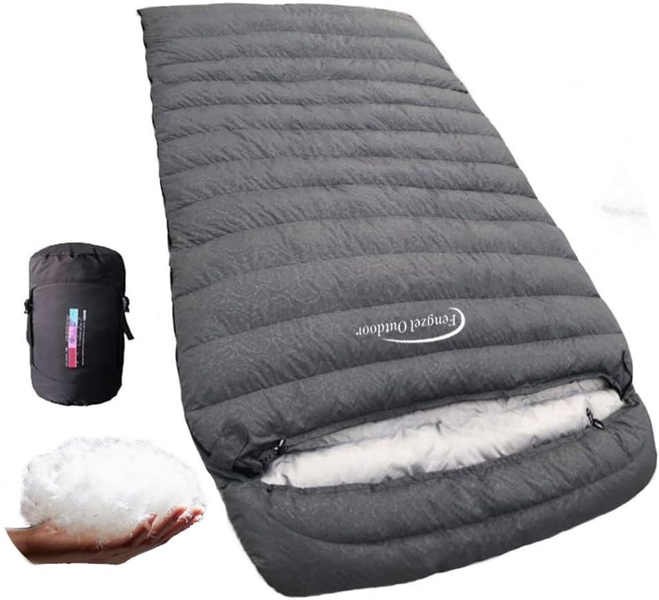 

Fengzel Outdoor Sleeping Down Ideal for Outdoor Car and Home Ideal for Couples and Extreme Cold Weather 1500g Down Fill Two-Person Mummy-Style Bag, серый