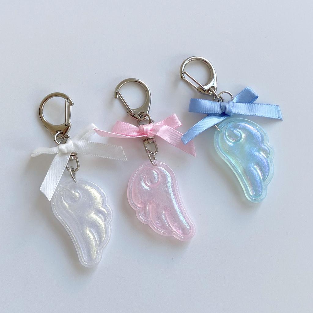 Cute Kawaii Japanese Style Keychain Bag Decoration with Angel Wing Bowknot Charm for Girls Fashion Accessory