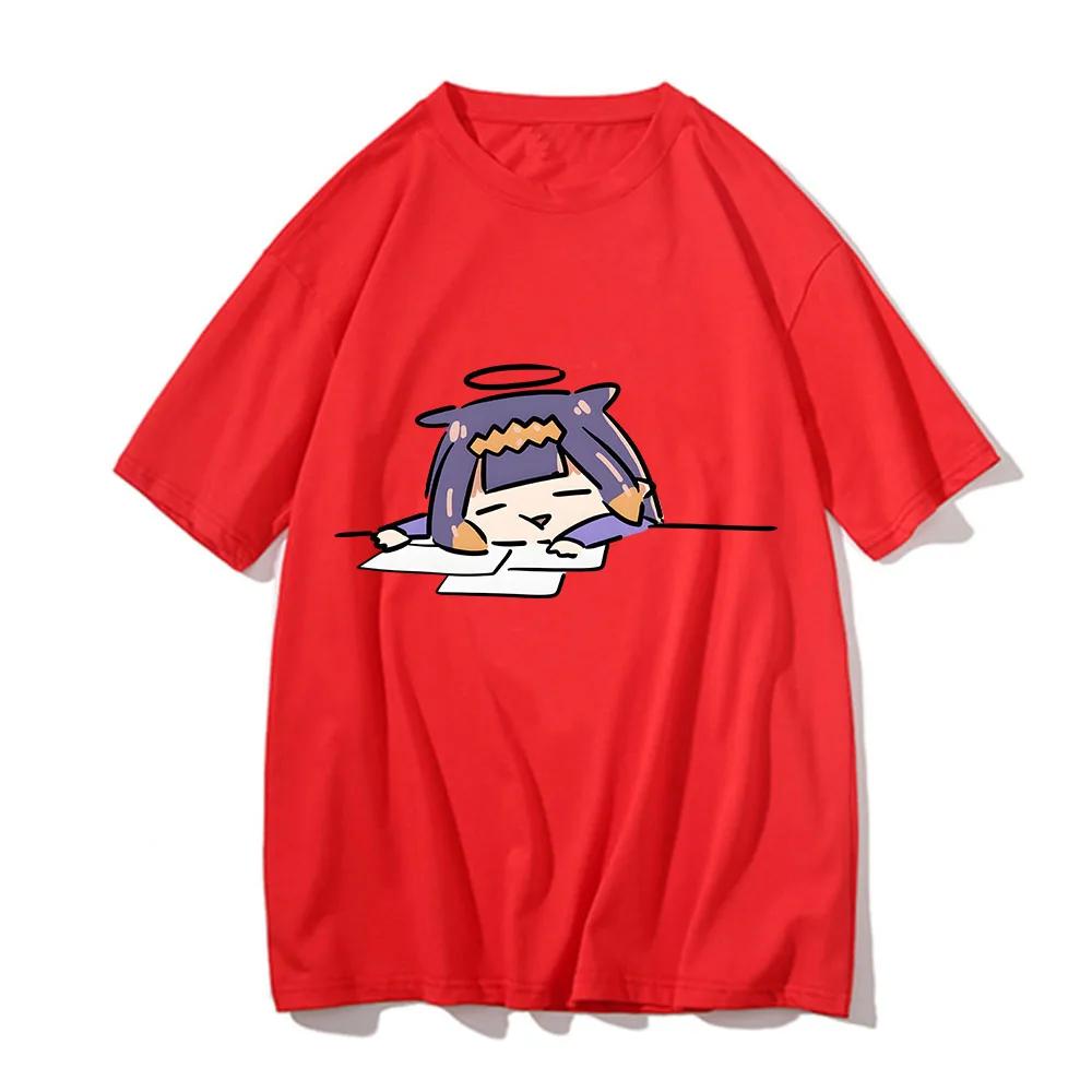 

Ninomae Inanis Tako Cartoon Anime Printed T Shirt Outdoor Harajuku Vintage Clothes Casual O-neck Loose Short Sleeve Tees XXL красный