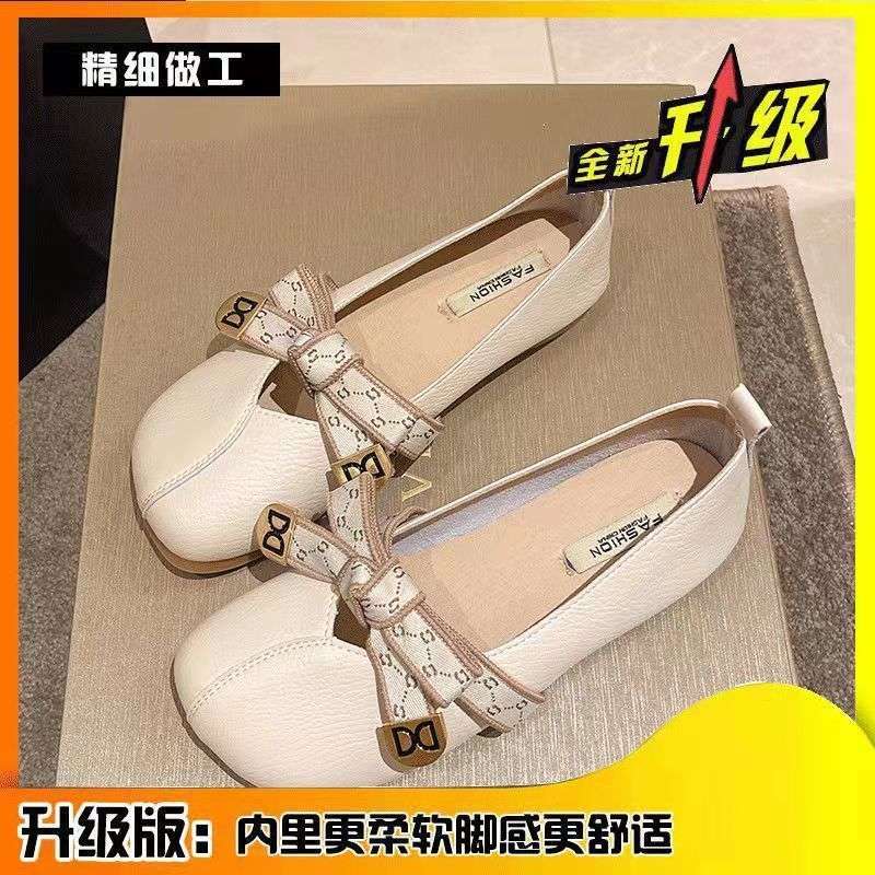 Xiaoxiangfeng Doudou Shoes Female Soft Leather Fairy Gentle Flat Mary Jane 2025 Spring and Summer French Soft-soled Grandma Shoes